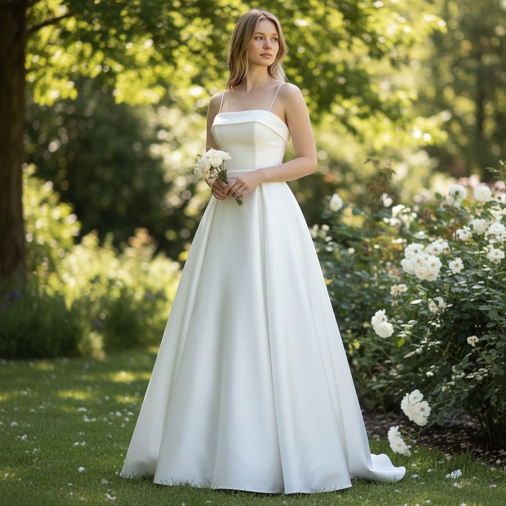 Forever‎ Yours White Satin A-Line Wedding Dress Rhinestone Belt Size 2 Strapless